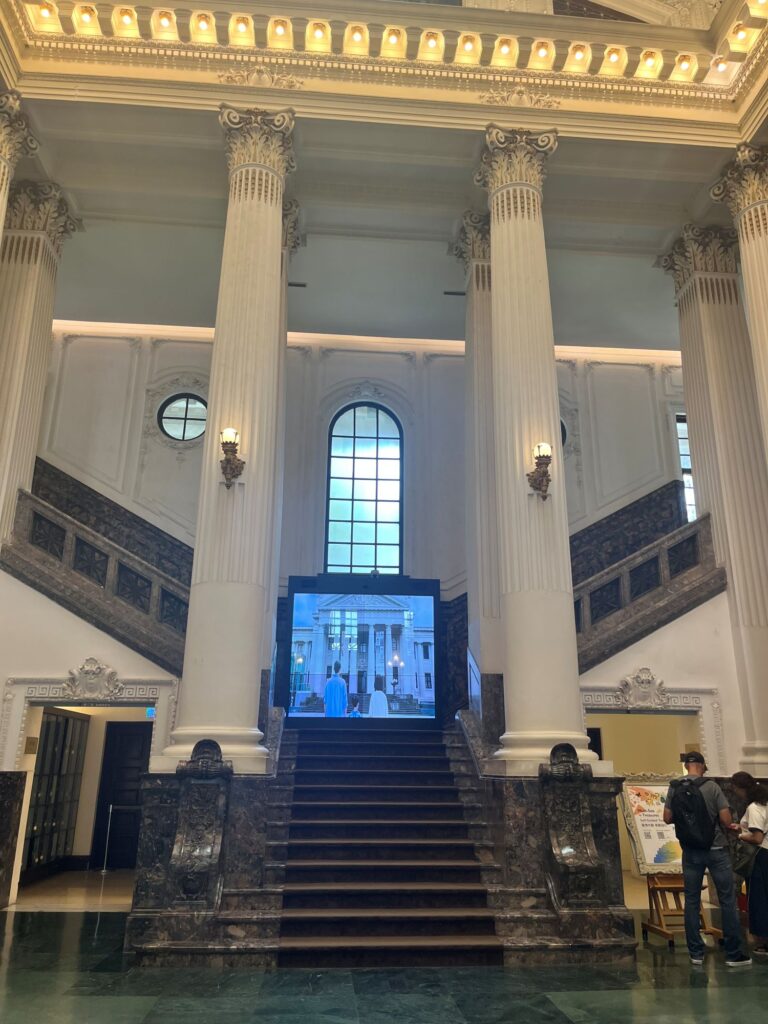 Interior columns and staircase in the main hall of the National Taiwan Museum